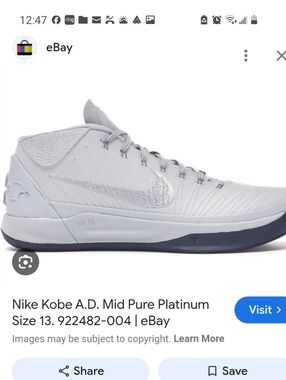 Nike Kobe ND Midi Pure Platinium Men’s Mid-Top Sneakers Size 15 In Excellent Con